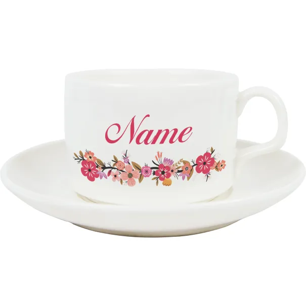 Floral Personalised Tea Set With Spoon Ceramic Product Image