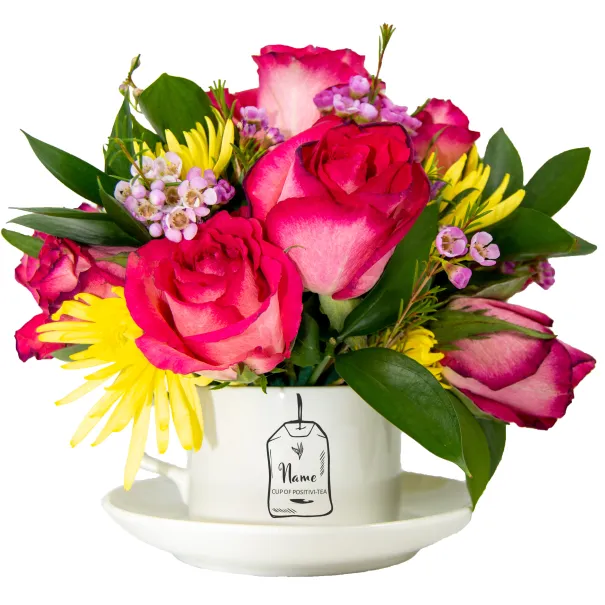 Bright Pink & Yellow Flowers In Tea Set Product Image