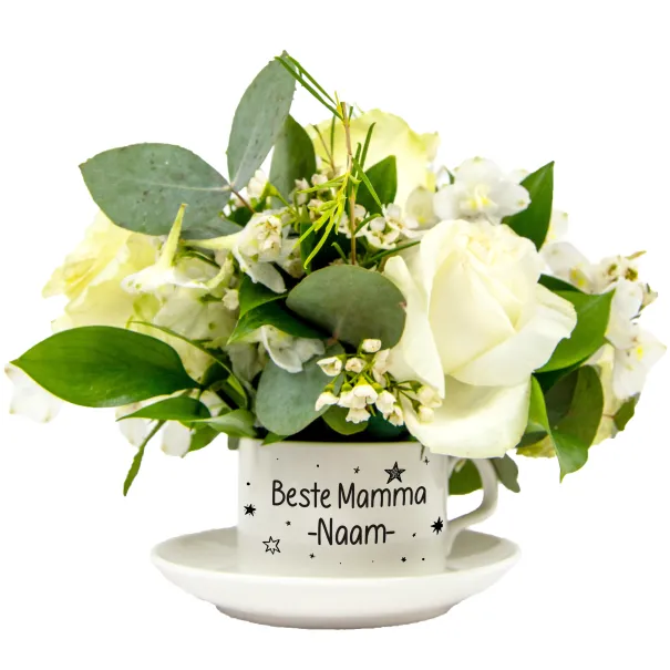 White Flower Arrangement In Tea Set Product Image