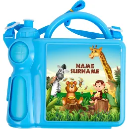 Animals Blue Kids Lunch Box & Bottle Product Images