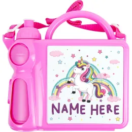 Girls Unicorn Personalised Lunch Box Product Images