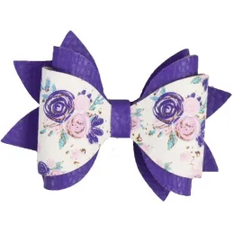 Purple Flowers Hair Bow Medium Product Images