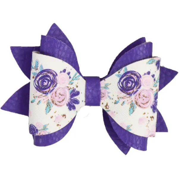 Purple Flowers Hair Bow Medium Product Image