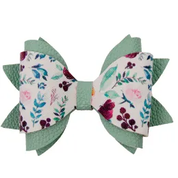 Green Flowers Hair Bow Medium Product Images