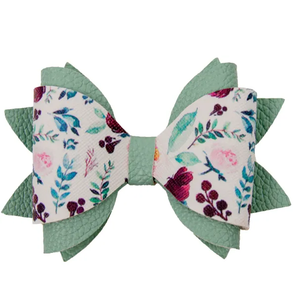 Green Flowers Hair Bow Medium Product Image