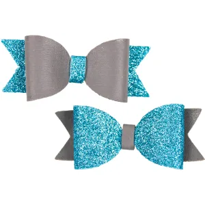 2 Blue & Grey Hair Bow Small Product Images