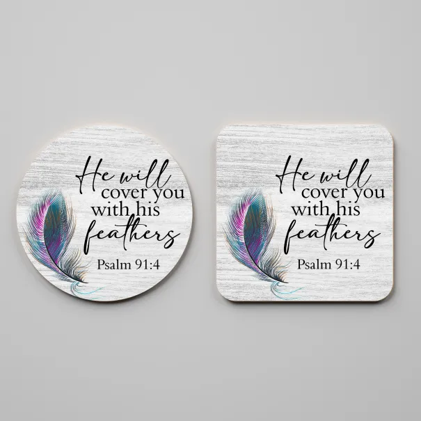 Psalm 91 Feather Coaster Product Image