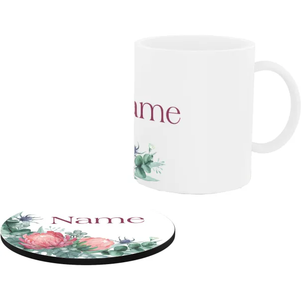 Personalised Protea Dark Mug & Coaster Product Image