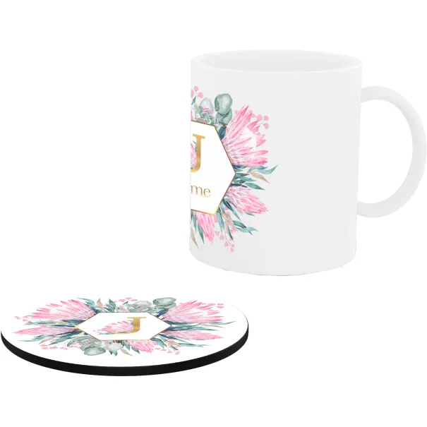 Protea Initial & Name Mug And Coaster Set Product Image