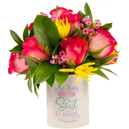 Bright Pink & Yellow Flowers In A Mug Product Images